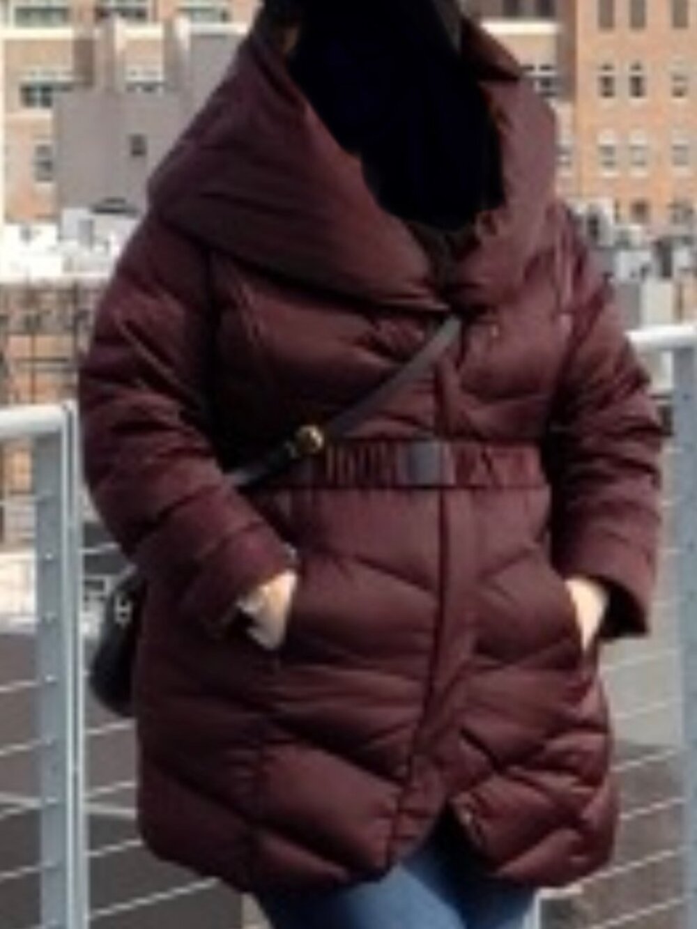 T TAHARI Merlot MATILDA Shawl Collar Quilted Down Belted Coat 1X